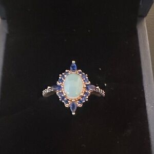 Lan Created Opal and Blue Sapphire Women's Ring. Size 8